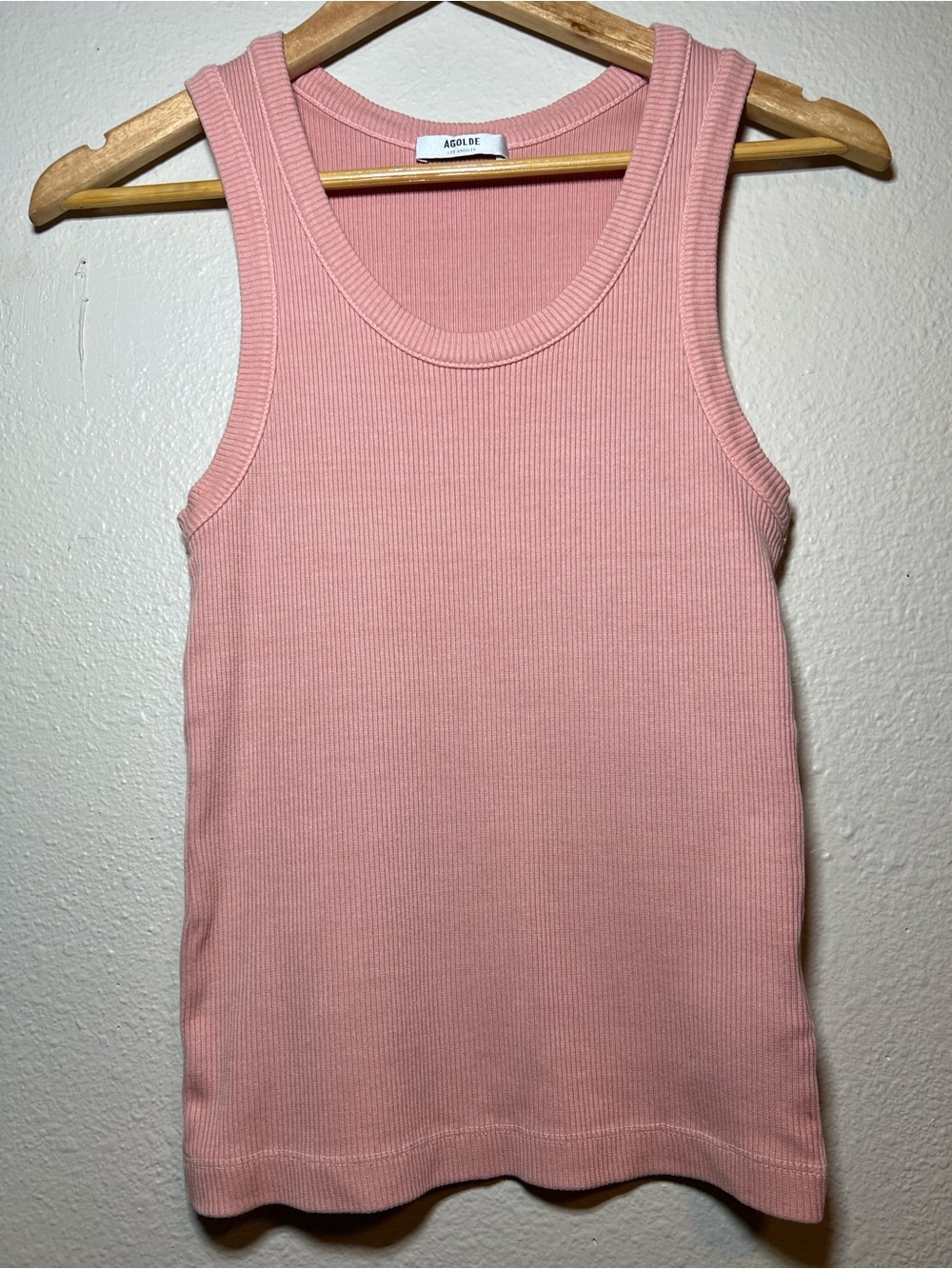 Agolde Poppy Organic Cotton Blended Tank Pink Ribbed M